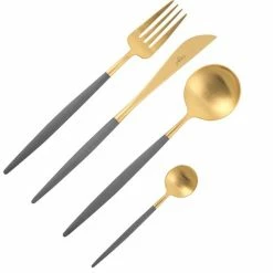 Cutipol - Goa Grey & Gold Stainless Steel 24pce Cutlery Set W/Wooden Canteen